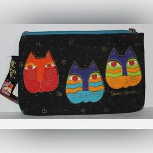 LAUREL BURCH Cat Canvas Cosmetic Bag/Zip Pouch NWT